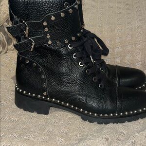 Sam Edelman Black Combat Moto Boots with Studded Details
